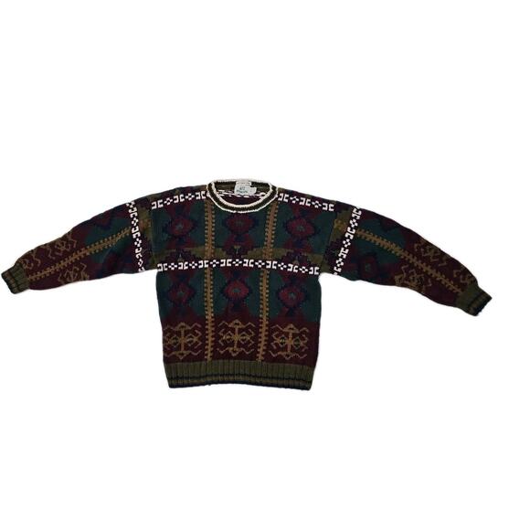VINTAGE Van Heusen 417 AZTEC South Western Mens Sweater 90s HAND KNITTED - Picture 1 of 8